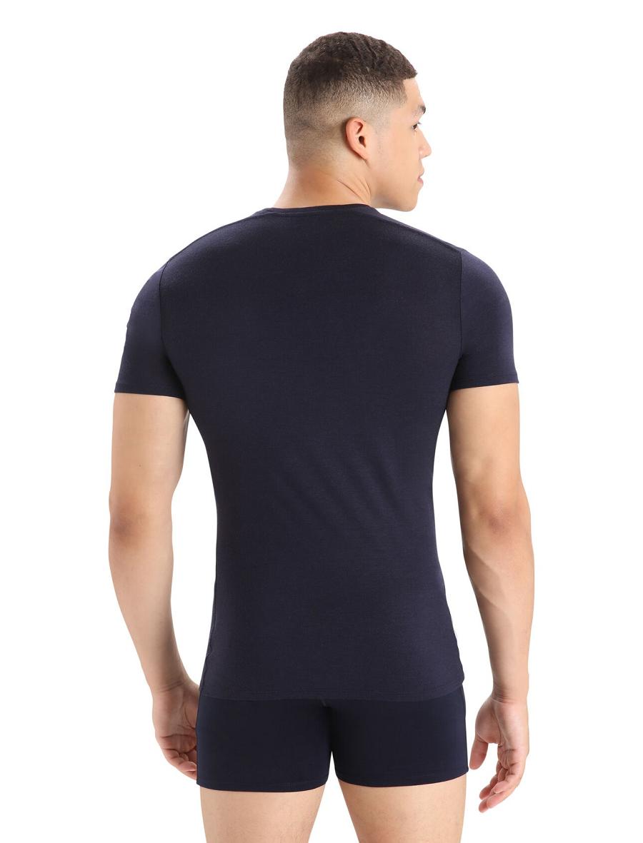 Bielizny Icebreaker Merino Anatomica Krótkie Sleeve Crewe T-Shirt Męskie Granatowe | PL 1646ILHS